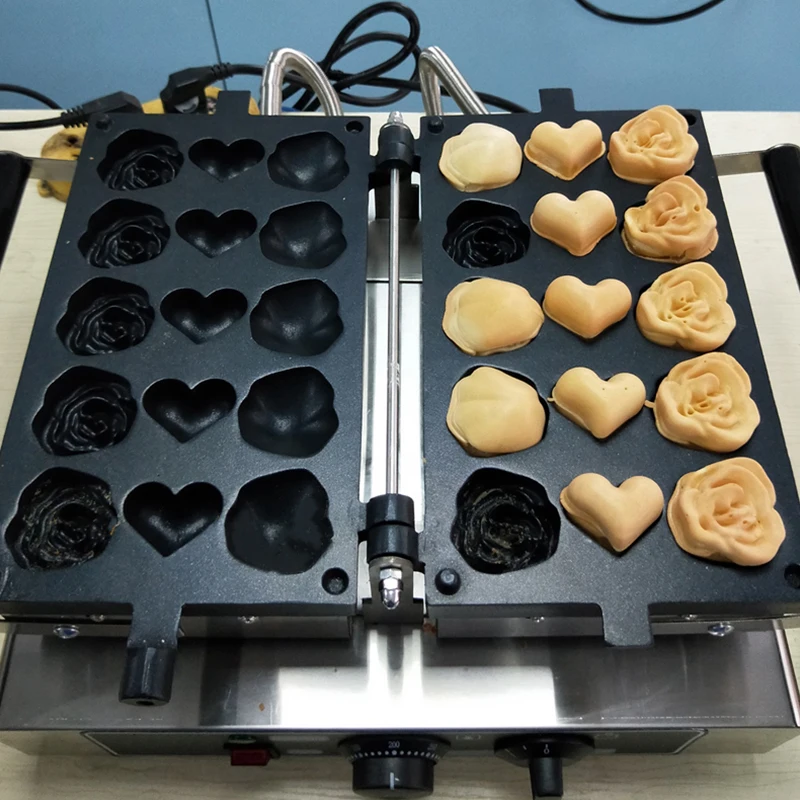 Commercial Electric Waffle Maker Rose Shaped Waffle Machine Mini Love Heart Waffles Making Machine Baking Equipment