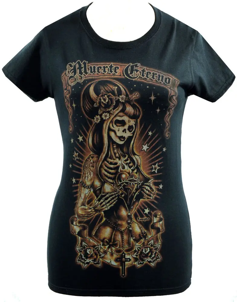 Muerte Eterno Womens Day of the Dead Skeleton Mexican Pin-up GothicLuxury Brand Retro OversizedAnime Graphic T-shirts for Men Cl