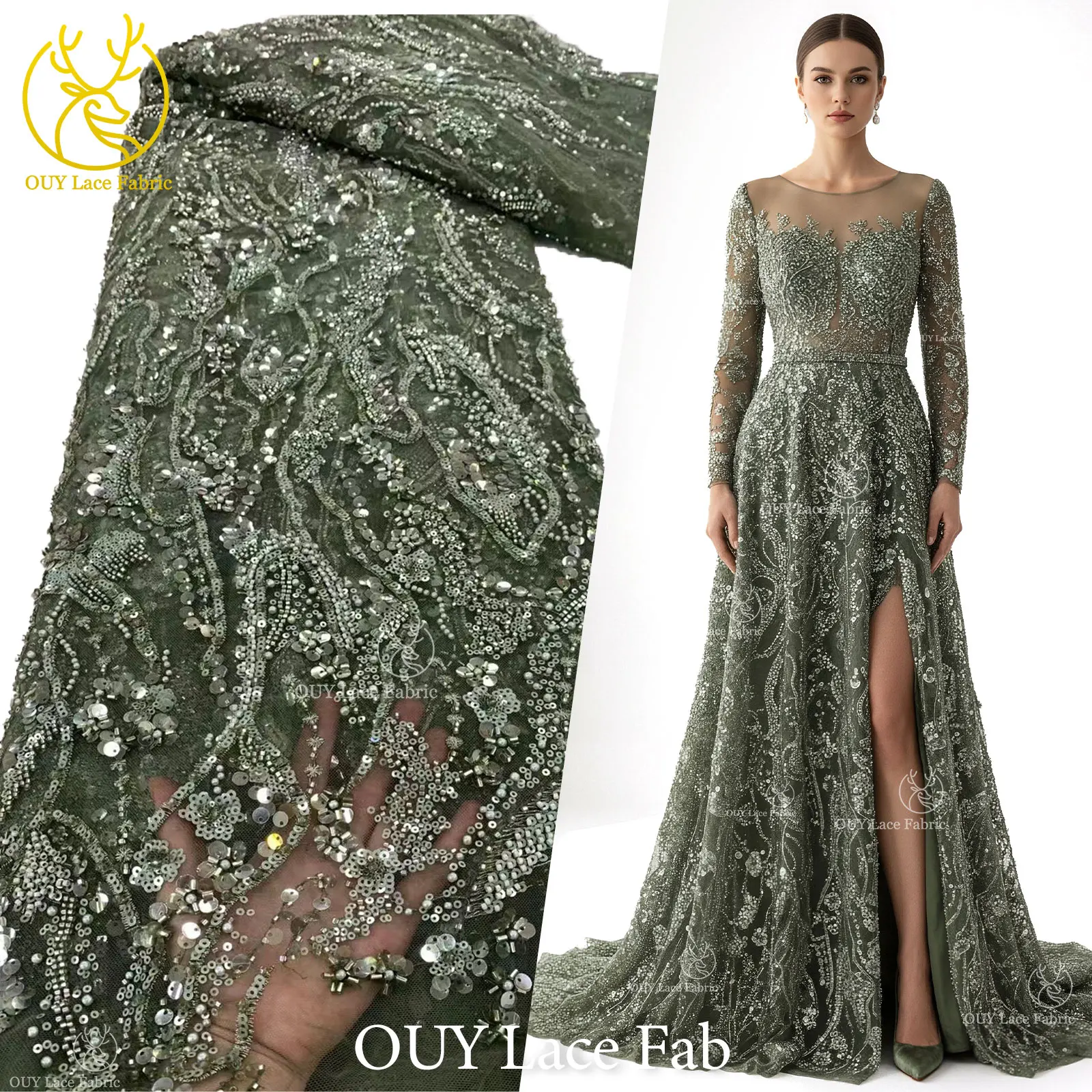 

Роскошная высококачественная африканская кружевная ткань с блестками и бисером, 2026, нигерийская зеленая кружевная ткань премиум-класса для женских вечерних платьев