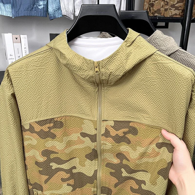 

Lightweight Camouflage Hooded Sun Protection Clothing Men's Skin Jaet Outdoor Splicing Trendy Breathable Casual Outerwear