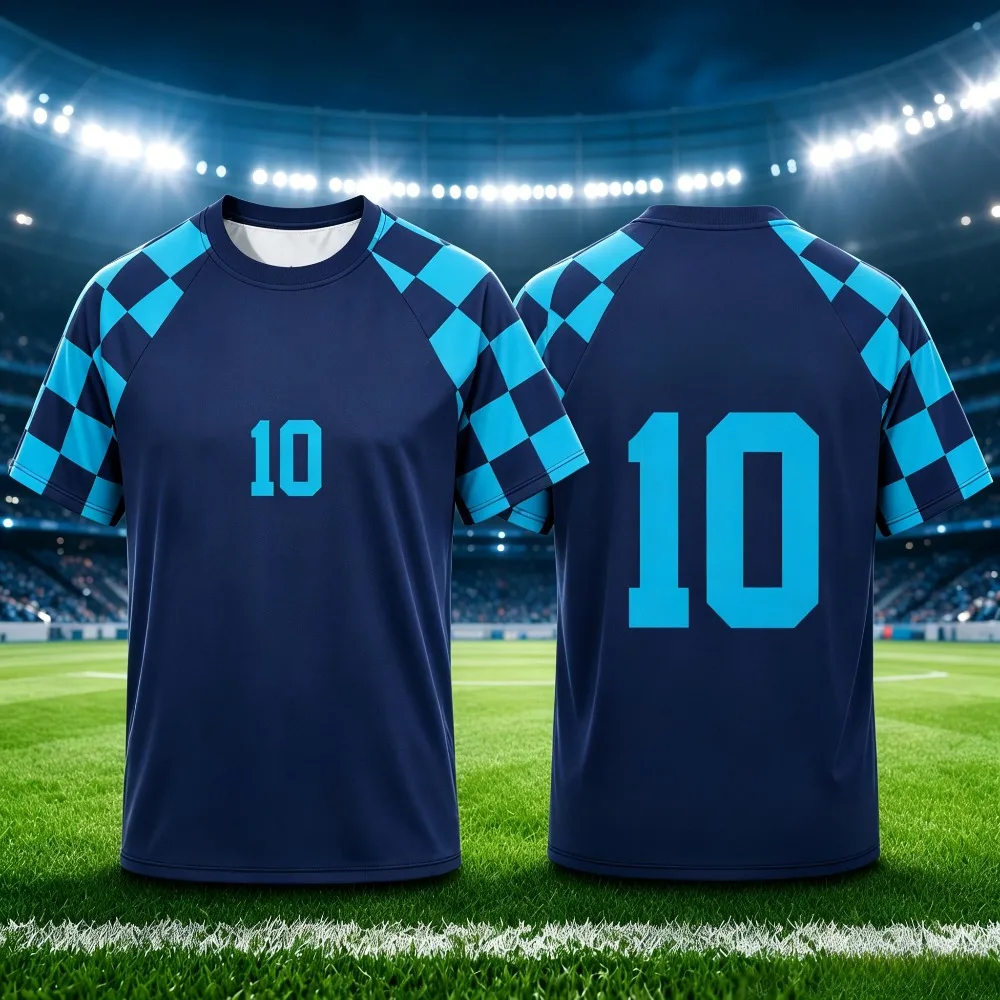 Retro Checkered Splice Shoulder Number Graphic Print Men T‑Shirt 2026 Short Sleeve Casual Daily Fashion Tee