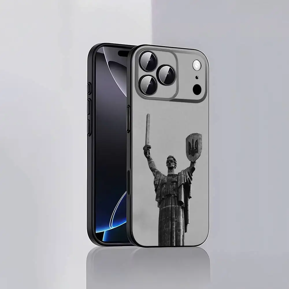 Funda de teléfono con monumento de la Patria ucraniana para iPhone 17,16,15,14,13,12,Pro,Max,Plus,E,SE4,Air,Mini, funda suave negra