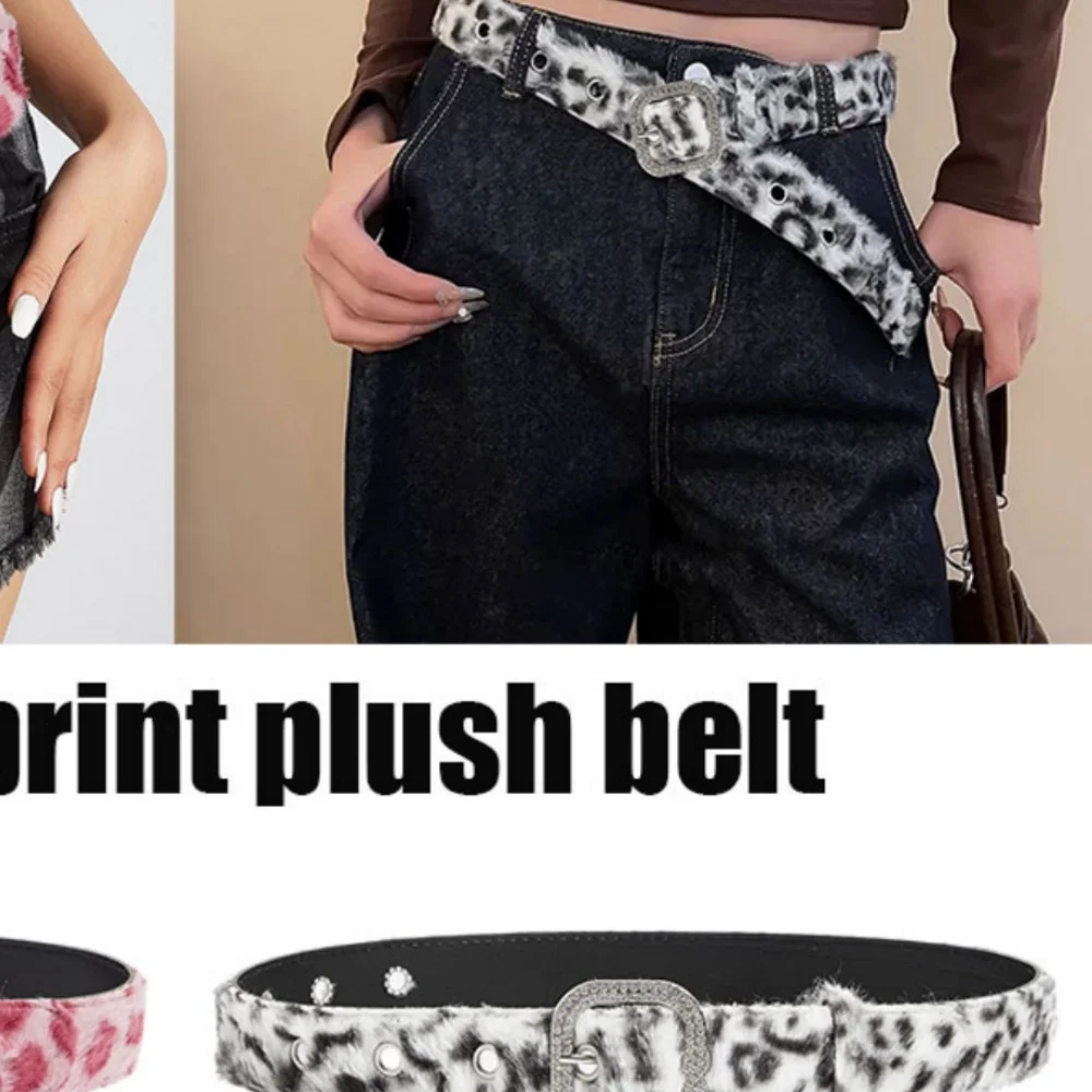 

Пушистый пушистый пояс Y2k, модные джинсовые украшения, поясной ремень из искусственного меха, ленты с леопардовым принтом, красочные плюшевые ремни