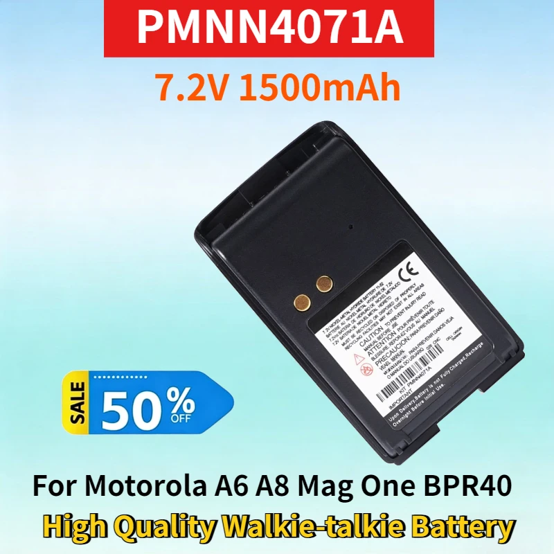 

Newest PMNN4071A 7.2V 1500mAh Battery for Motorola A6 A8 Mag One BPR40 PMNN4071 PMNN4071AC High Quality Walkie-talkie Battery