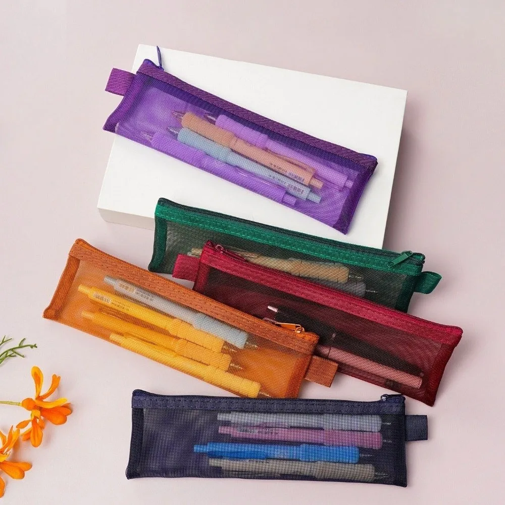 1pc Mesh Pencil Case Storage Bag For Exams Portable Pencil Case Multi-Functional Square Stationery Pencil Pouch School Supplies