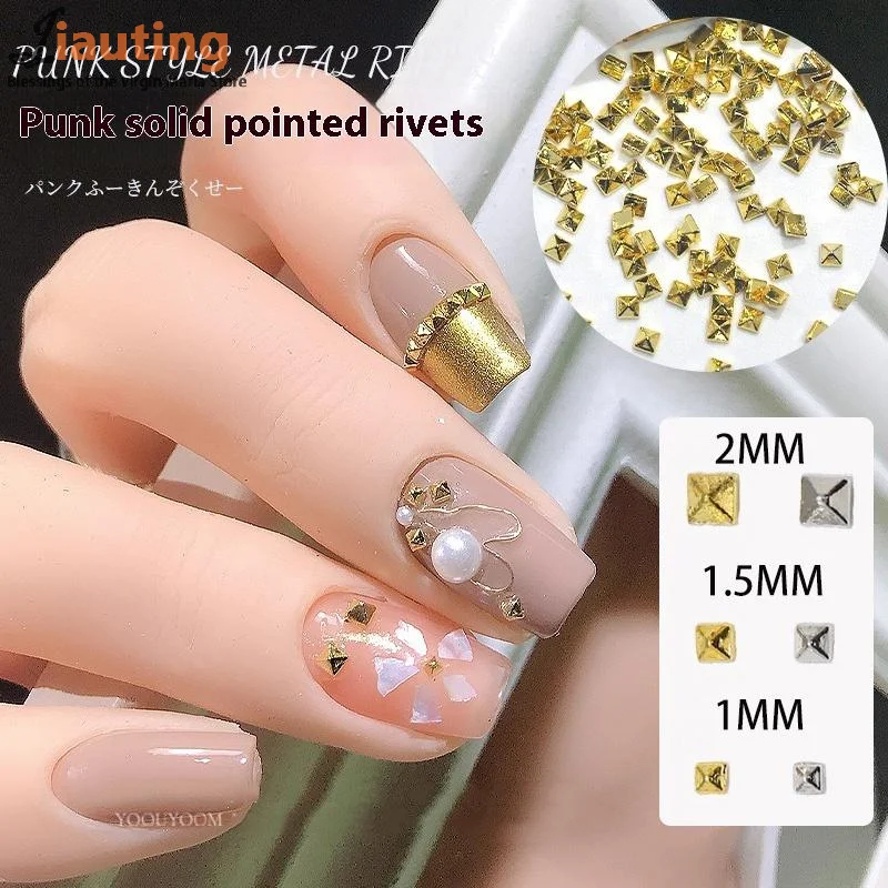 200Pcs Metal Rivet Nail Ornament Gold/Silver Charms 1/1.5/2/3mm Square Punk Spikes Studs Tip Decoration DIY Crafts Manicure