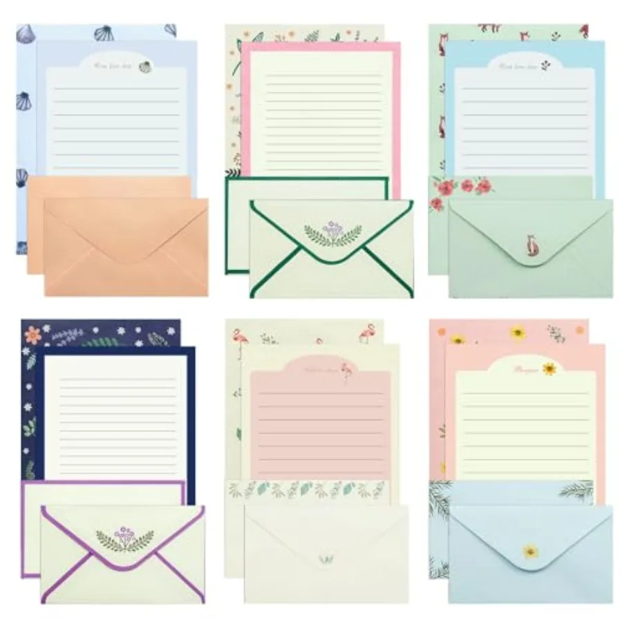 

36 PCS Stationary Set with Envelopes6 Different Style Cute Letter Writing Kit 24 Stationery Paper + 12 Envelopes