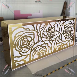 Moderne roze design gouden metalen lange bartafel met gouden acrylblad