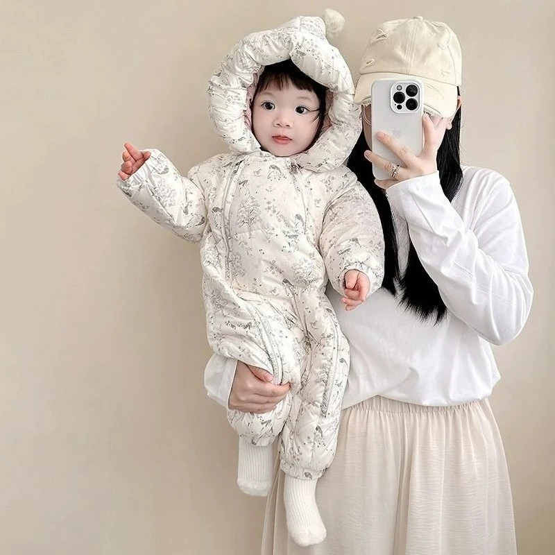 

Детский комбинезон, одежда для новорожденных девочек, плотные зимние маленькие свежие и теплые детские комбинезоны, милое пальто 2025 г.