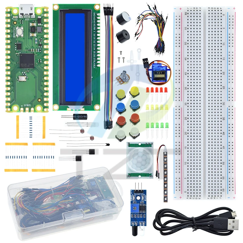 Imagem -03 - Tzt Starter Kit para Raspberry pi Pico Placa de Desenvolvimento Breadboard Programação Python Kit Iniciante Servo Sg90 Lcd1602