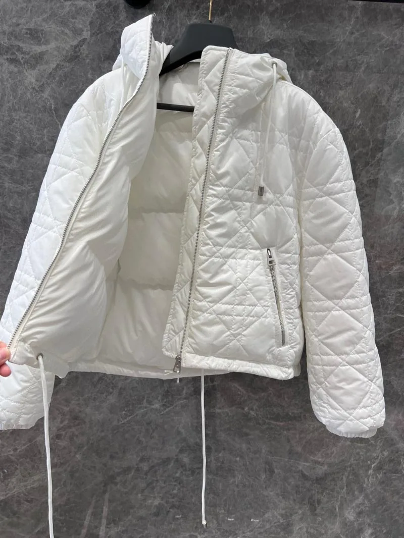 2024 New Hooded Zipper Cotton Jacket Imported Bright Nylon Material Cotton Plaid Jacket Lightweight and Warm Cotton Clothing