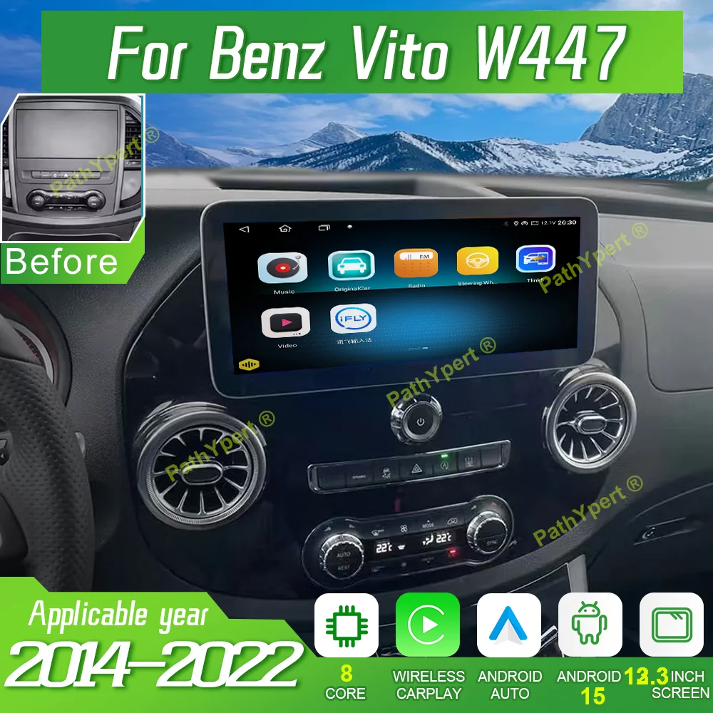 

13.3''Tesla Screen For Benz Vito W447 2014-2022 Car Radio Multimedia Video Player Android 15 GPS Navigation BT Head Unit Carplay