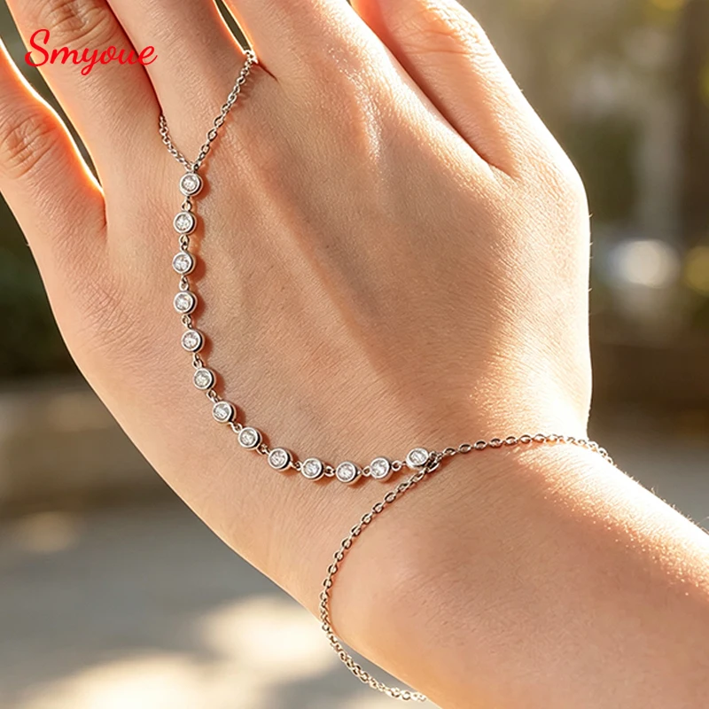 Smyoue 3mm Real Moissanite Stackable Bracelet for Women Bubble Chain 13 Stones Certified Pure 925 Silver Fine Jewelry Bulk Order