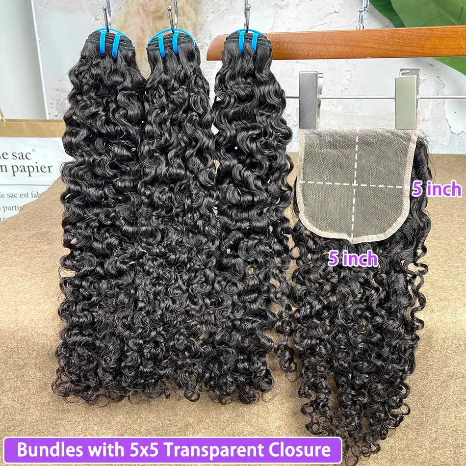18A Burmese Curly Bundles With 5x5 Transparent Lace Closure 1B Natural Color Human Hair Weave Extensions And Closure Bundle Deal