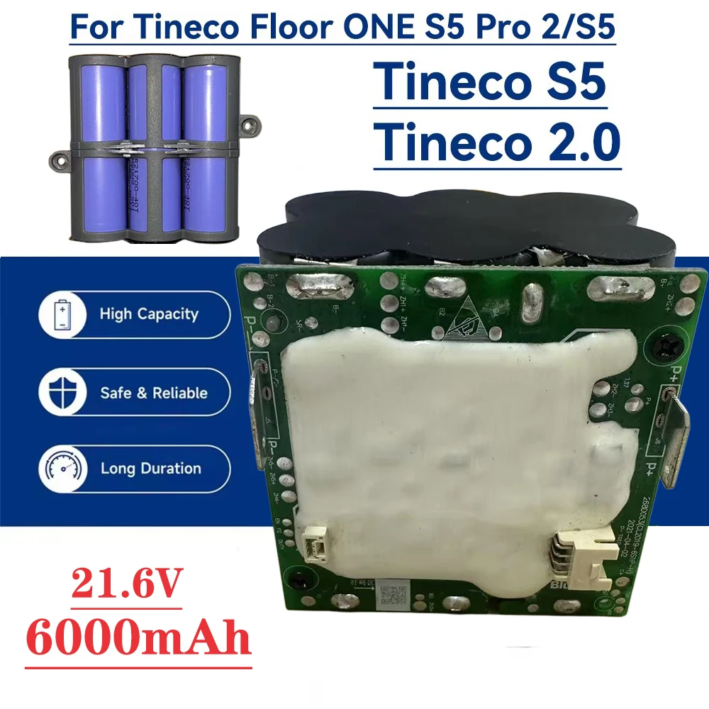 Neu verbesserter 21,6 V 6000 mAh wiederaufladbarer Li-Ionen-Akku für Tineco FLOOR ONE 2.0 S5 PRO 2 S5 Smart S5 Steam Floor Scrubber