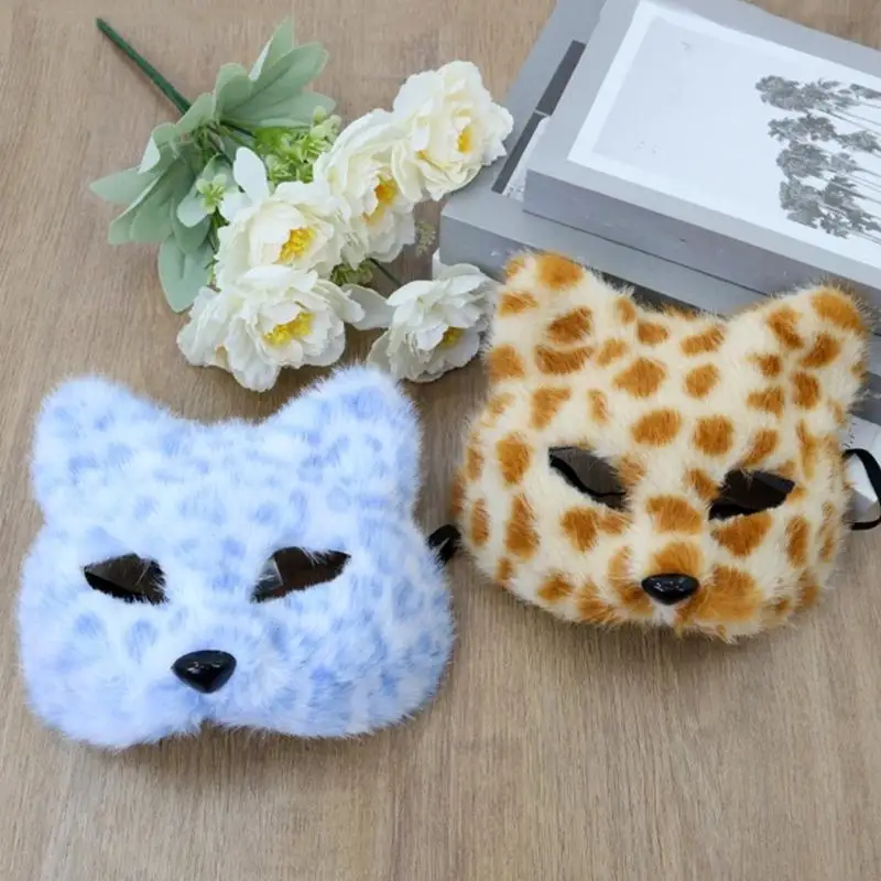39BB Máscara media animal, máscara zorros, lobo, gatos peluche, máscara media disfraces fiesta y