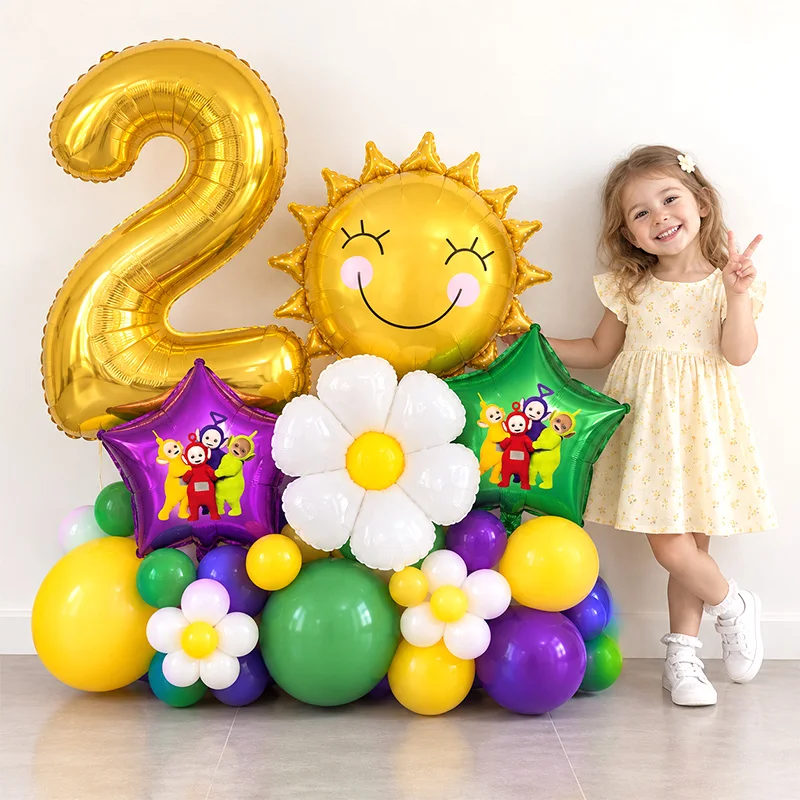 Teletubbies Theme Balloon Globos Set, Colorful Character Balloon Bouquet for Children Birthday Celebration Photo Wall Decor
