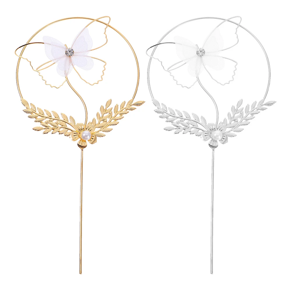 

2pcs Birthday Insert Party Supplies Cake Decoration Dessert Decor Accessories Round Shape Creative Topper Delicate Party Cake