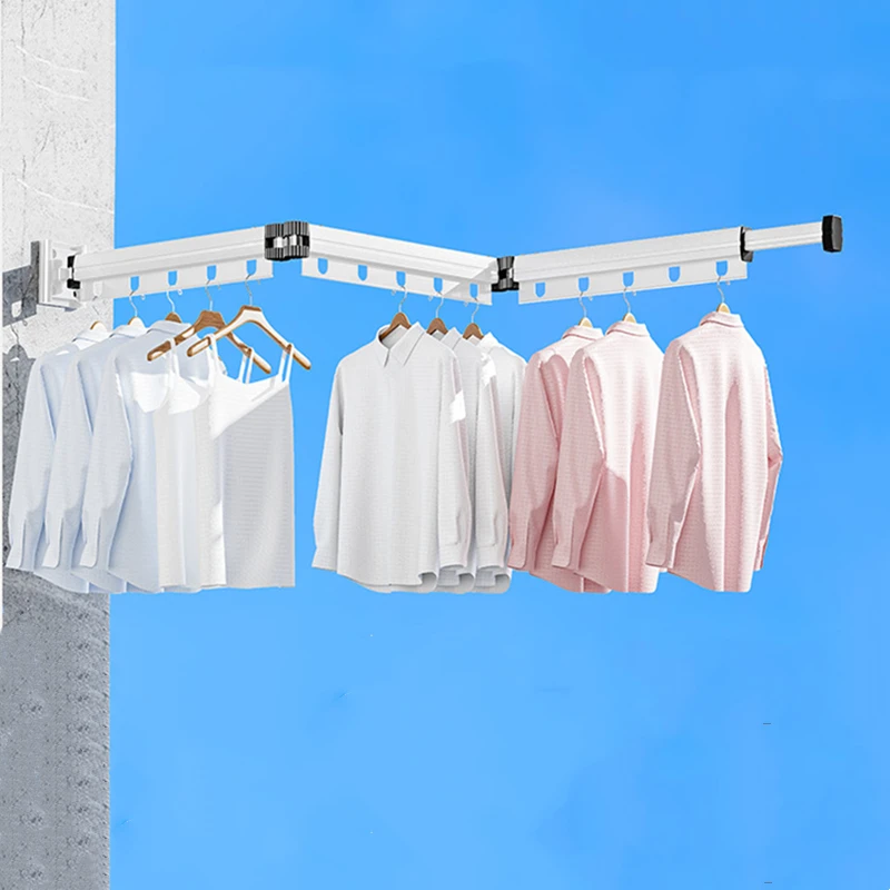 No punching Folding Clothes dryer Wall Mounted Drying Rack white Alloy Clothes Hanger Indoor Retractable Cloth Rack Space Saver