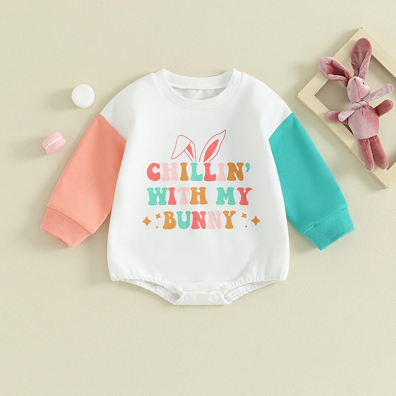 

Infant Jumpsuit Stylish Long Sleeve Crew Neck Bodysuit with Fun Print Design Cute Easter Outfit for Baby Boys and Girls