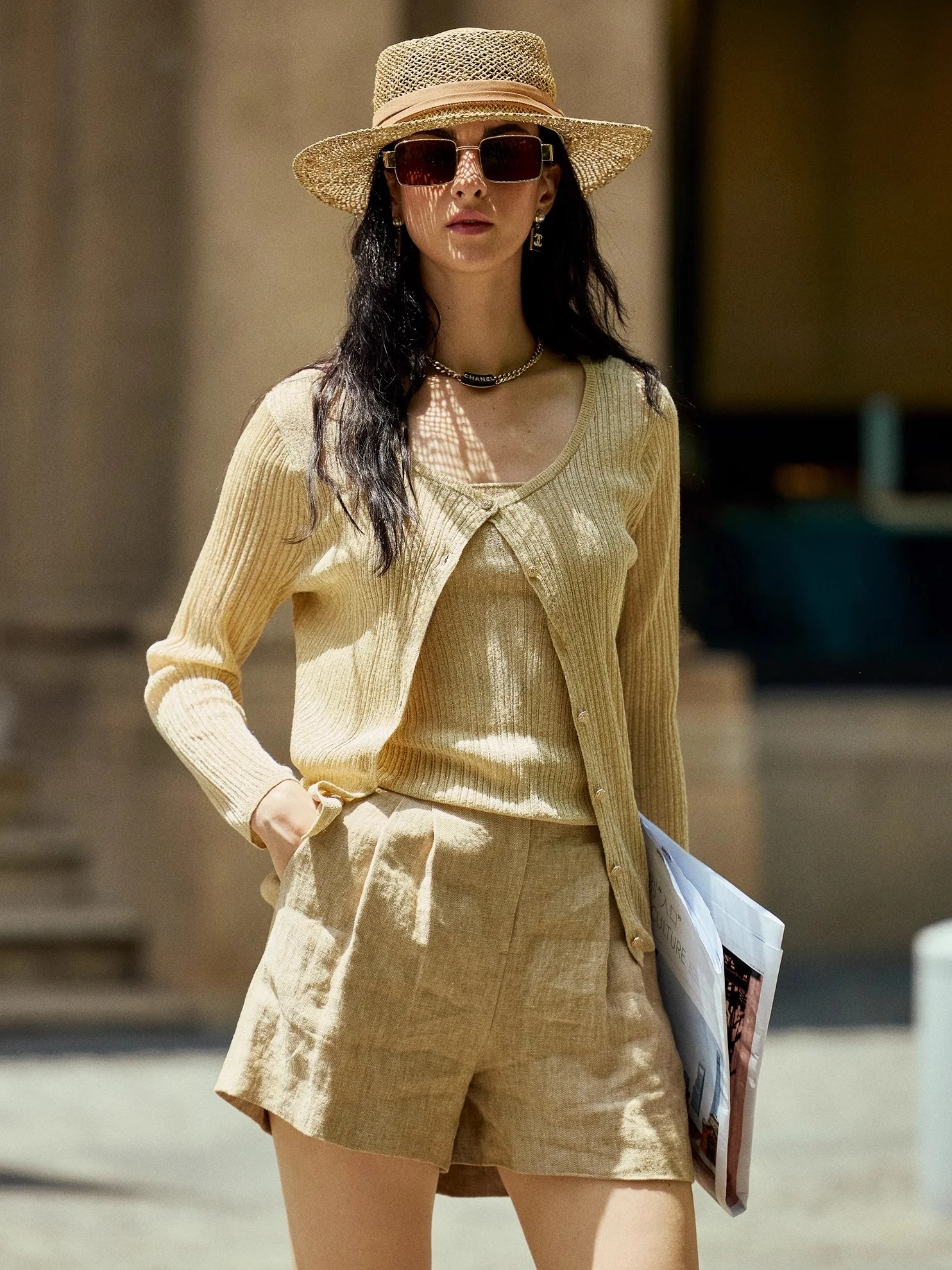 

Blanini Olivo 6 Needle Knitted Cardigan Strap Long Sve round Ne Pure Color Button up Women's Slim Fit Knitwear