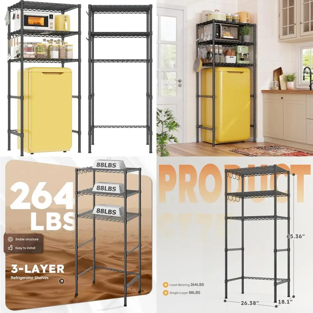 

Регулируемая трехъярусная полка для хранения мини-холодильника с металлической стойкой для общежитий, решение для хранения в микроволновой печи