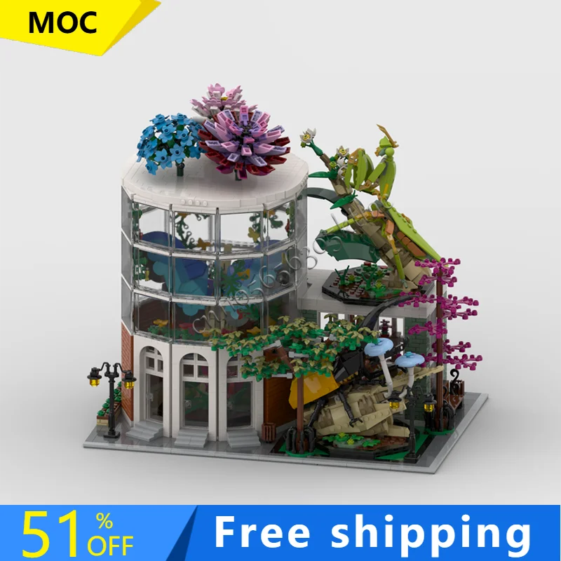 2370 pçs moc luxo o inseto & museu botânico modelo modular arquitetura bloco de construção diy educação montagem crianças brinquedos presentes