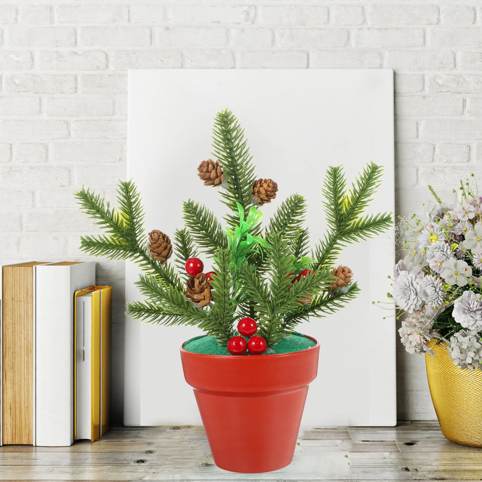 

Mini Christmas Potted Plant Artificial Pine Lightweight Reusable Xmas Tabletop Decorative Ornament Festival Scene Decor