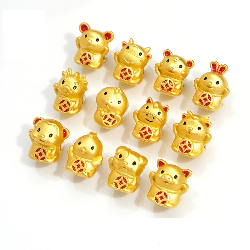 1PC Chinese Zodiac Lucky Bead Rat Animal Charm Bracelet Trinket Pendant Necklace Jewelry Making Hair Rope Accessory Wholesale