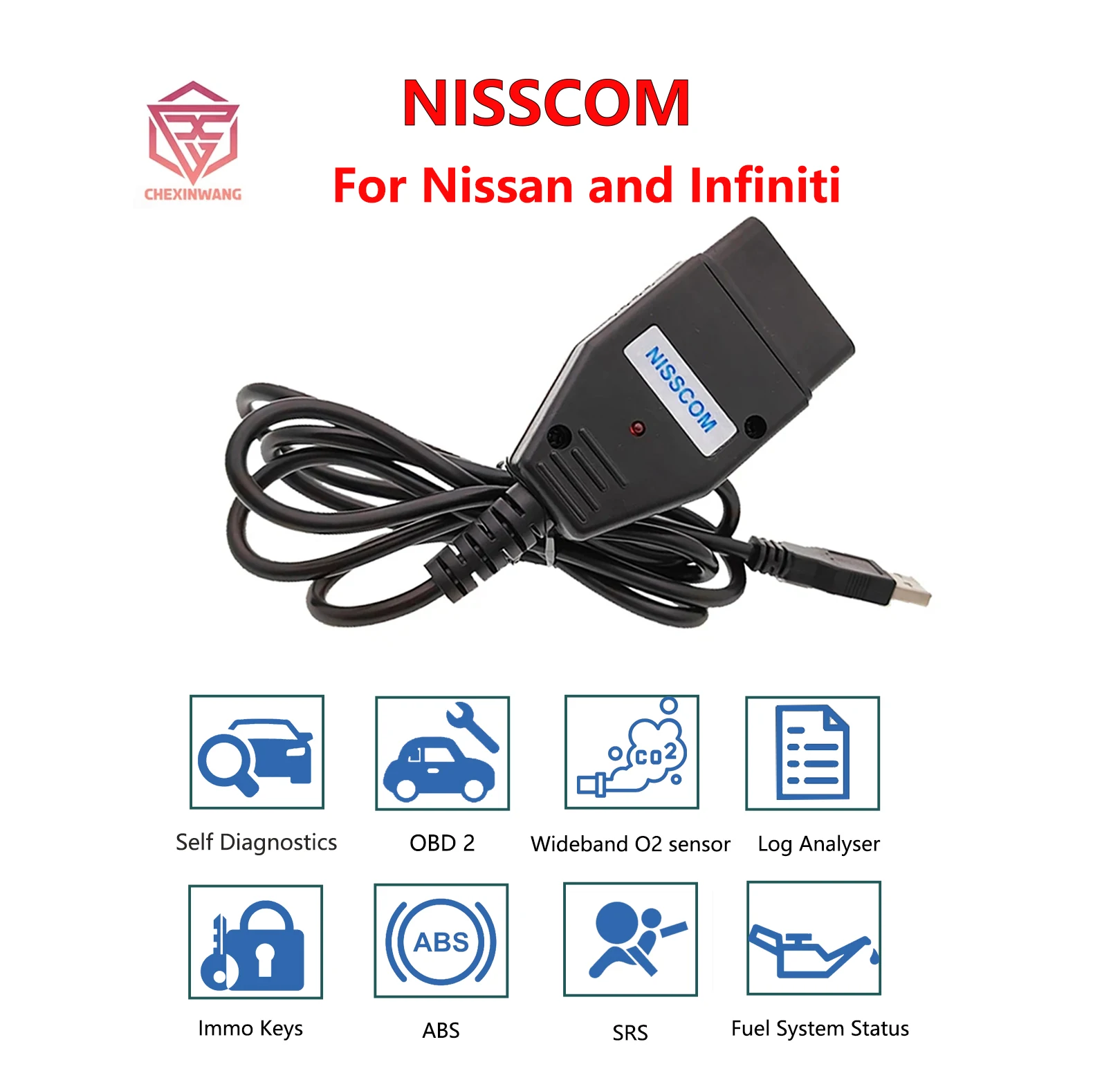 ITCARDIAG NISSCOM Cable for Nissan and Infiniti Cylinder Power Test ABS Program Data Replay Diagnostic Tool over the K-line