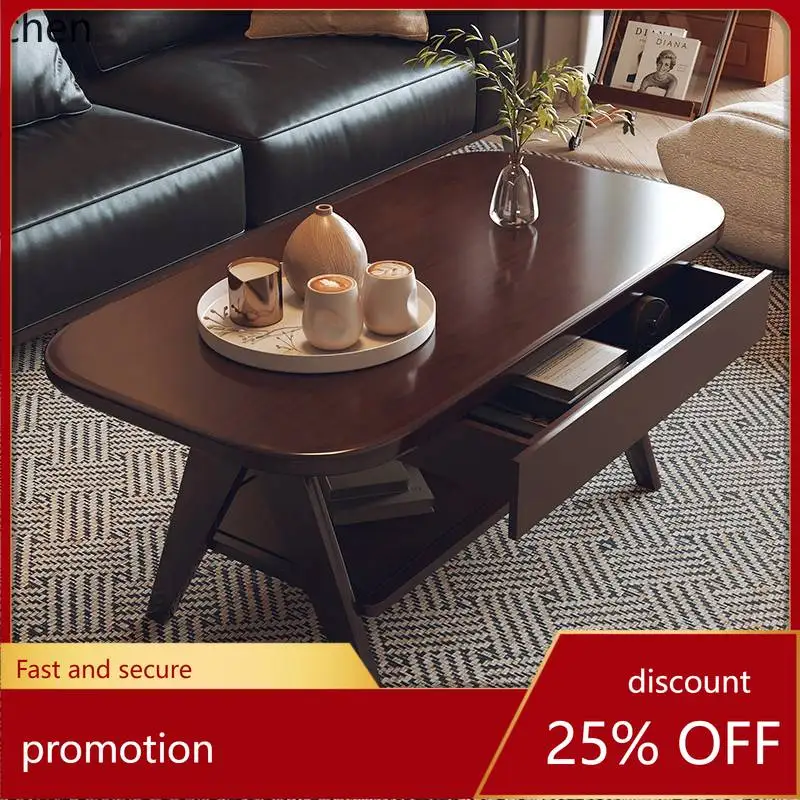 

ZMLall solid wood coffee low table living room surprise quiet tea table simple with drawer storage double table