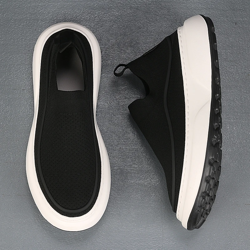 New Black Versatile Lazy Shoes with One Step, Thick Sole, Lightweight and Comfortable Mesh for Men