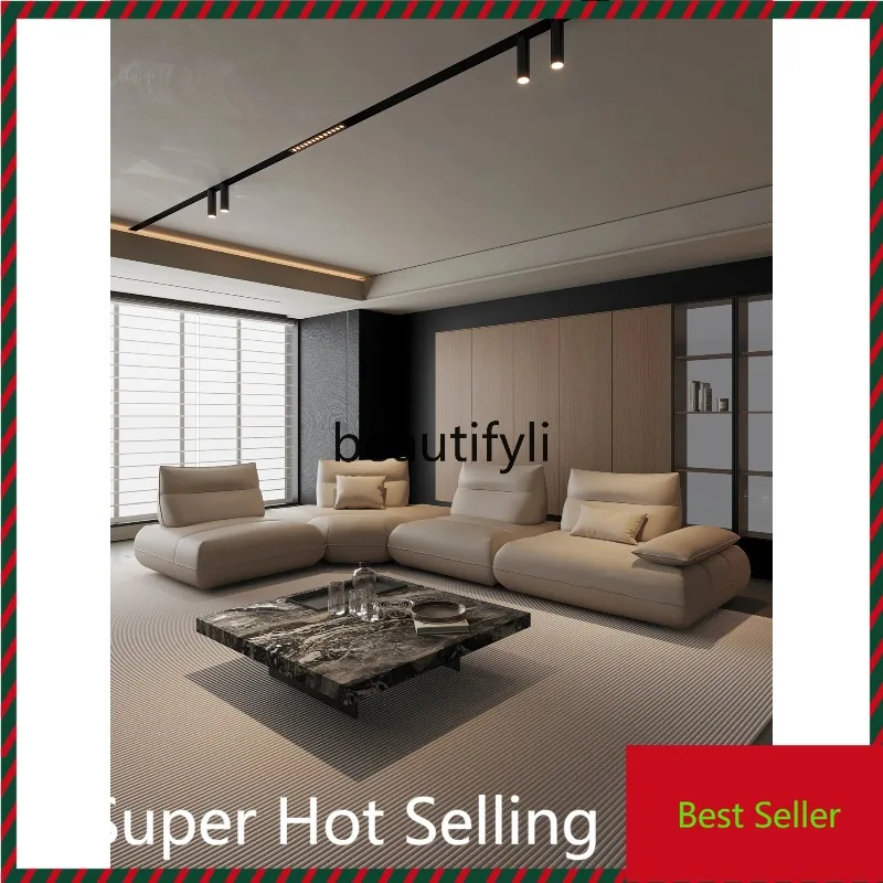 QQ132 Electric Recliner Sofa Genuine Leather Simple Modern Living Room Home Use Corner Movable Wide Backrest