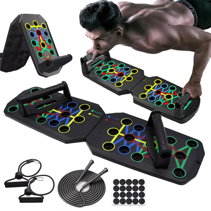 Conjunto de placa push-up portátil multifuncional barra push-up dobrável equipamentos de fitness para peito abdômen braços/treinamento traseiro