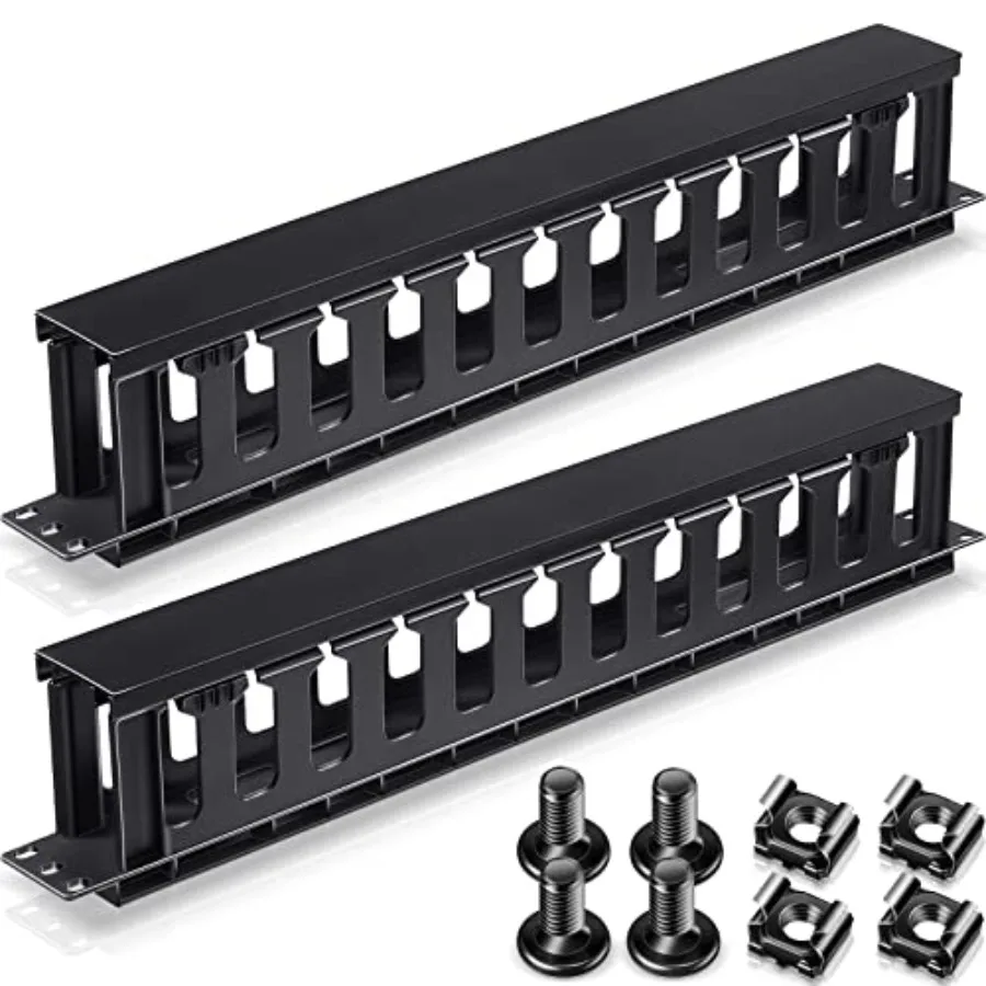 

4 Pcs 1U Rack Cable Management Sleeves Horizontal Mount Cable 12 Slot Management Clips Rack with Panel Cover 19 Inch for Wall S