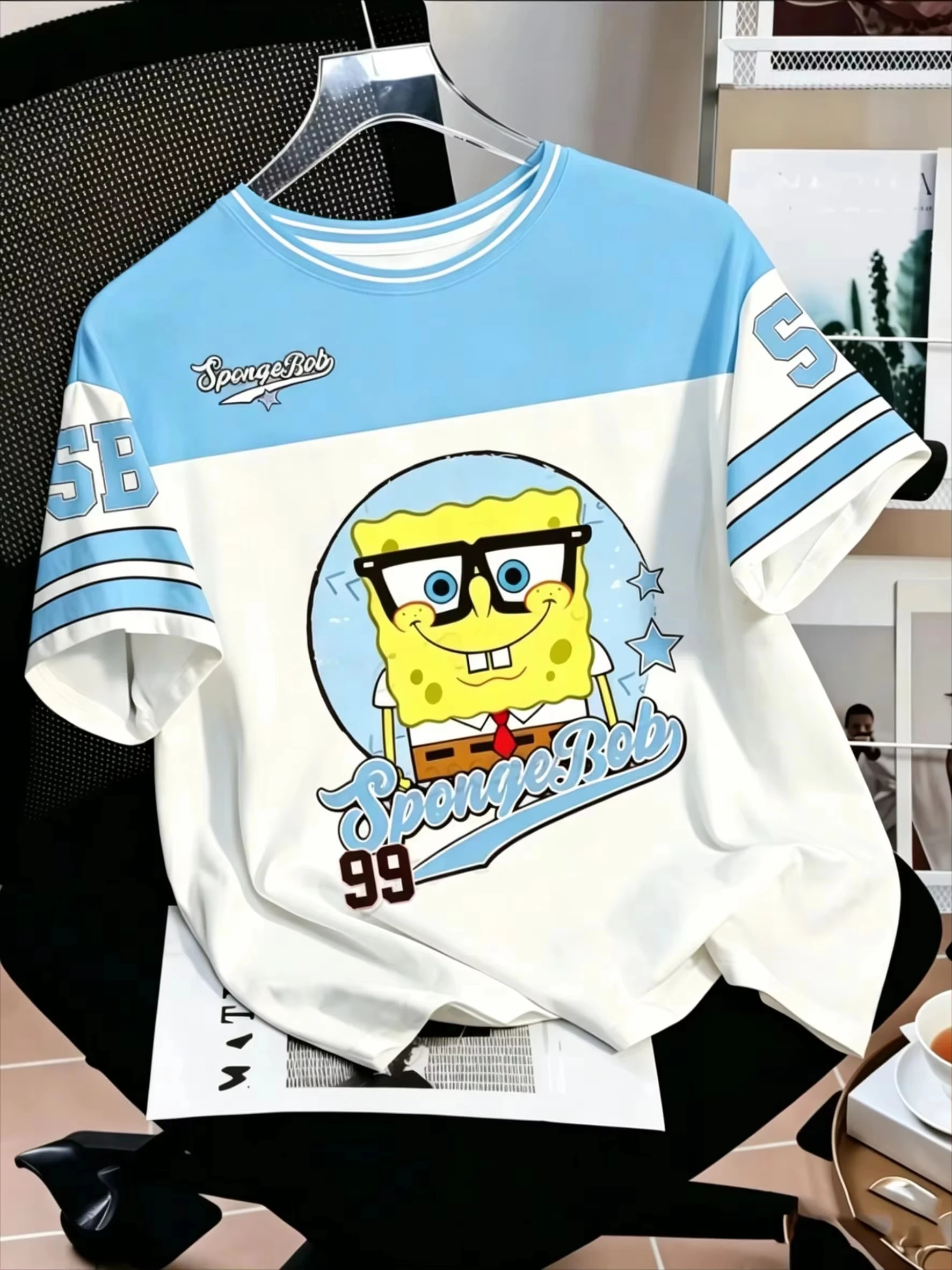 2026 Klassisches SpongeBob Schwammkopf Animations-T-Shirt im amerikanischen Streetwear-Stil, Sommer-T-Shirt, Übergröße, Familien-Partnerlook – Detail 7