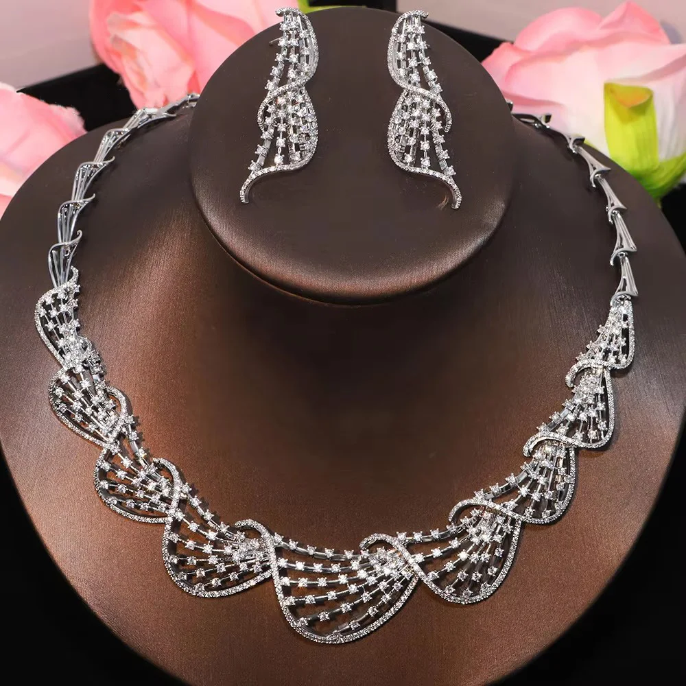 New Women's jewelry set Cubic Zirconia necklace and earrings Bridal jewelry set for women's ball wedding party accessori