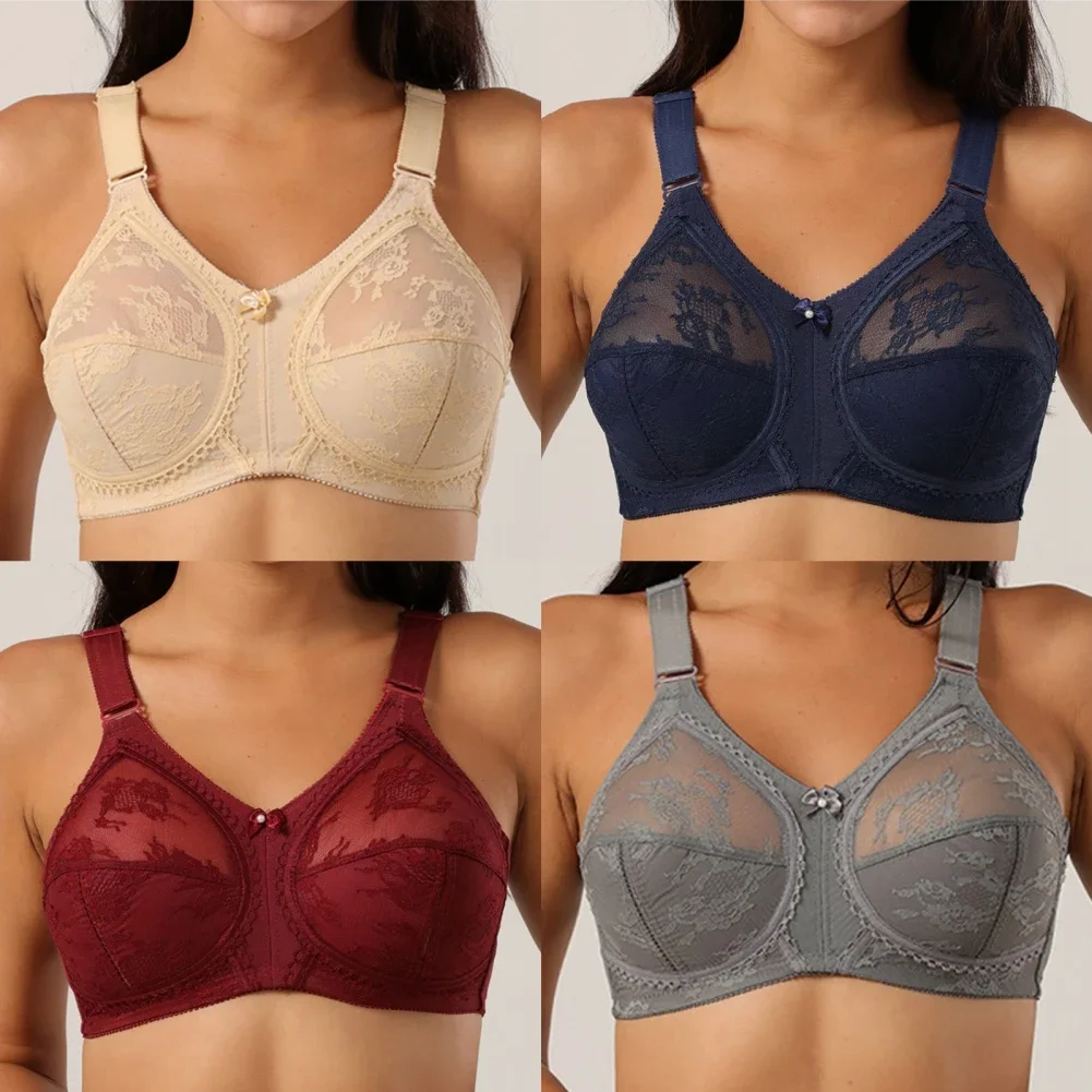 Fashion Lace Plus Size Bra Women's Bra Plus Size Wirefree Sexy Transparent Wide Shoulder Strap
