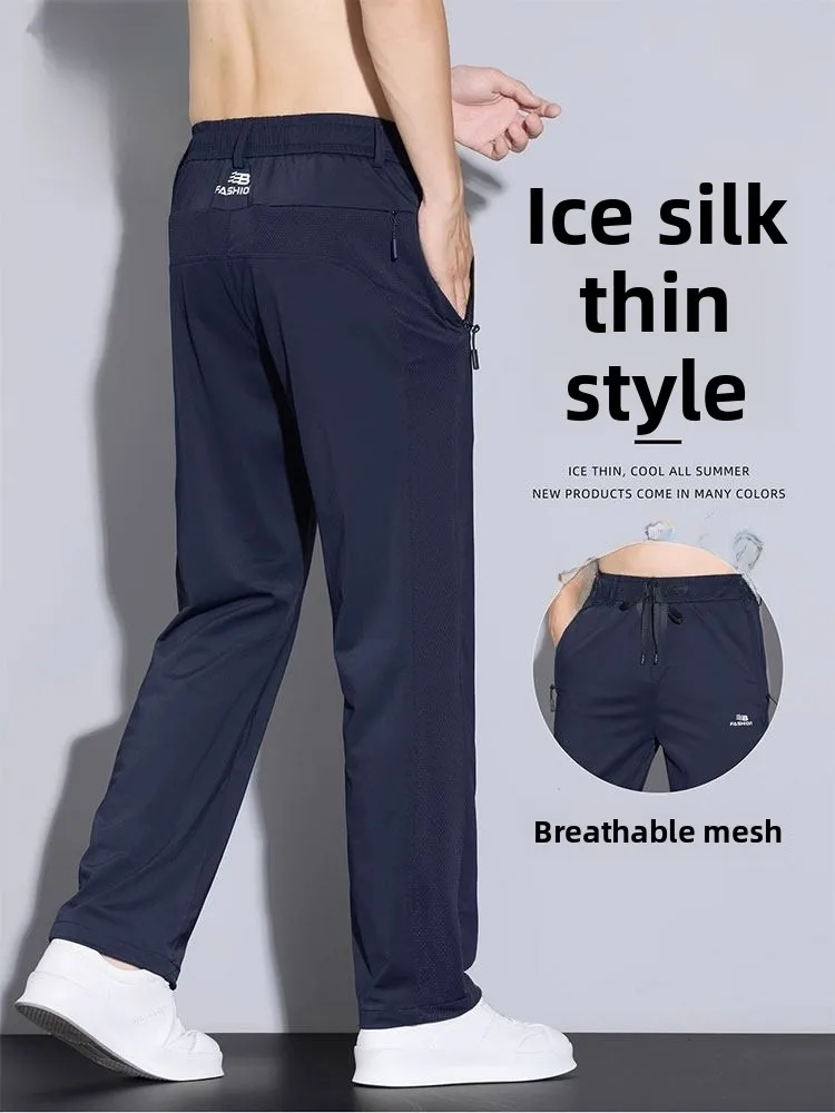 

Летние тонкие мужские повседневные брюки Jeanswest из ледяного шелка, свободные, прямого кроя, быстросохнущие, спортивные, длинные, для активного отдыха, молодежные