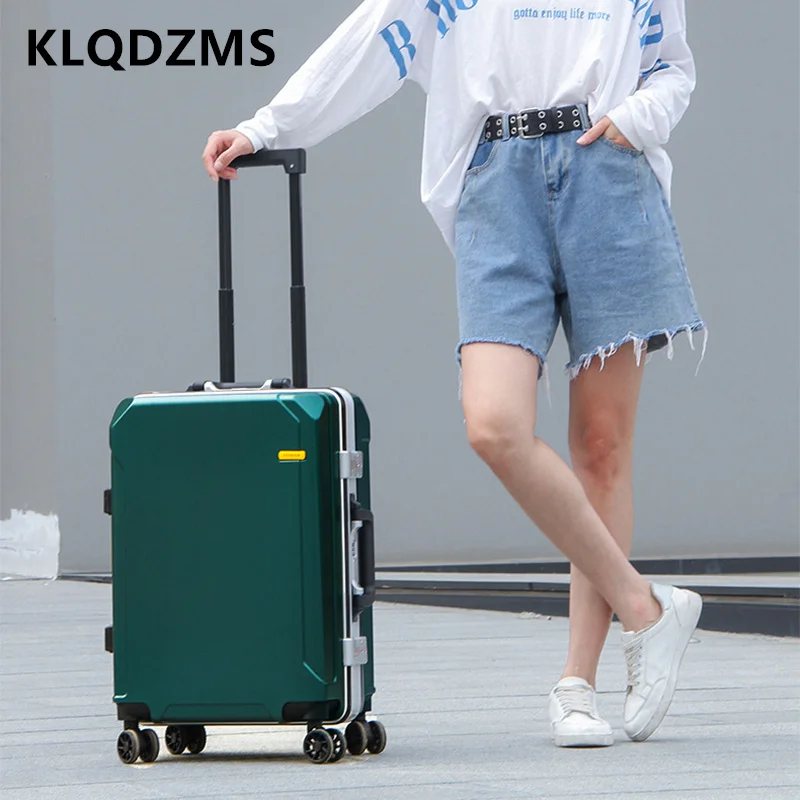 

KLQDZMS Ручной дорожный чемодан, 20-дюймовый посадочный бокс, 22 "24" 26" с алюминиевой рамой, чемодан на колесиках, женский чемодан из АБС-пластика + ПК