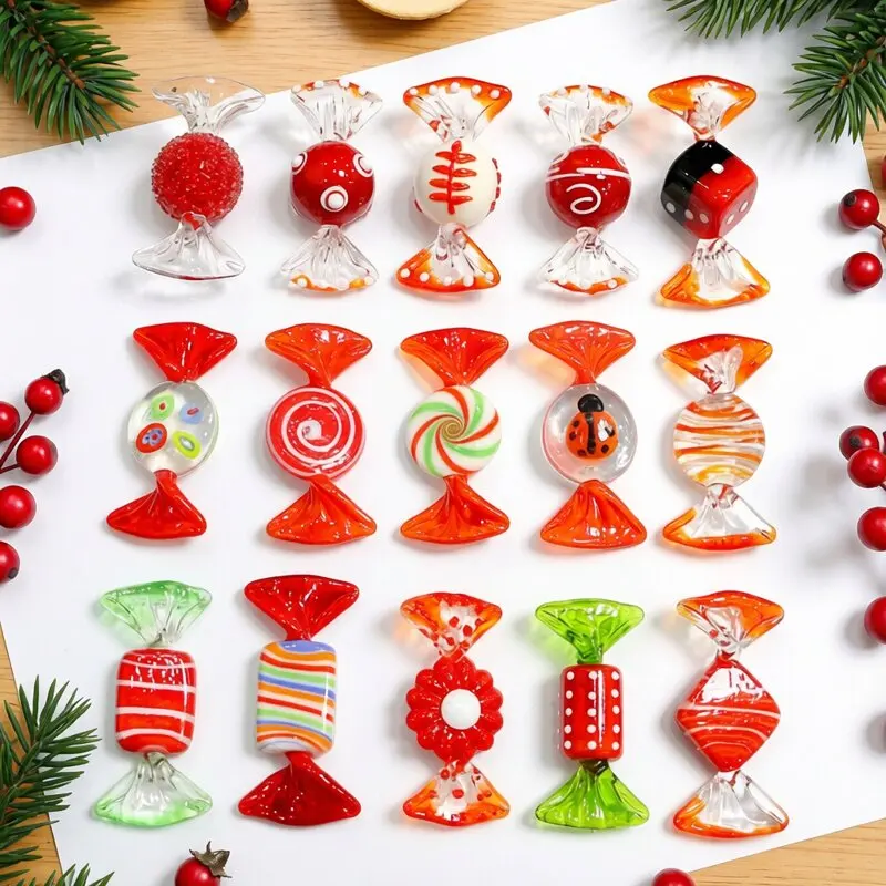 15 Pcs MURANO handmade red Glass Candy Art, Christmas Ornament Pendant Room Table Decor, Home Decor accessories, Party Favors