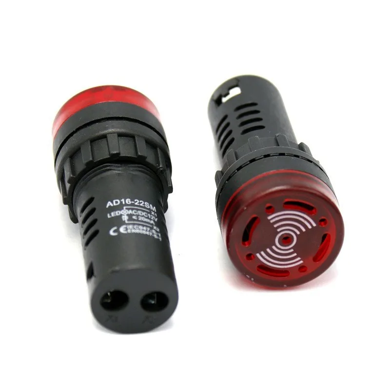 AD16-22SM 22mm LED Indicator Light with Active Buzzer Flash Signal Alarm 12V/24V Screw Terminal IP40/IP65