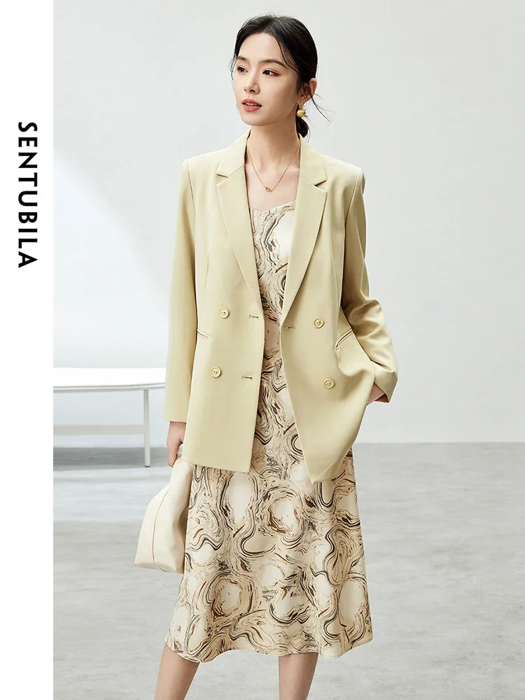 

SENTUBILA Women's Dress Set 2024 Spring Summer Notched Blazer Coat Sleeveless Printed Dress 2 Piece Set Woman Outfit 141Z54623Z