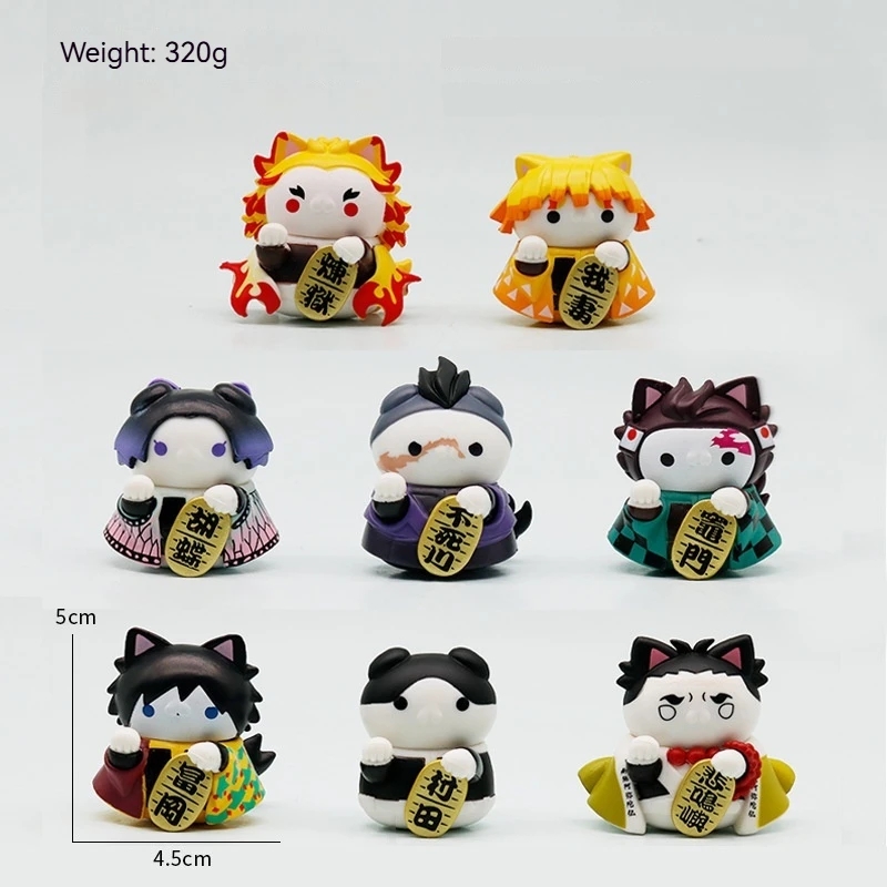 Chibi Anime Demon Slayer Maneki-Neko Figure Set Cute Model Doll Toys Desktop & Pc Case Home Decor Ornament Wholesale Statue Gift