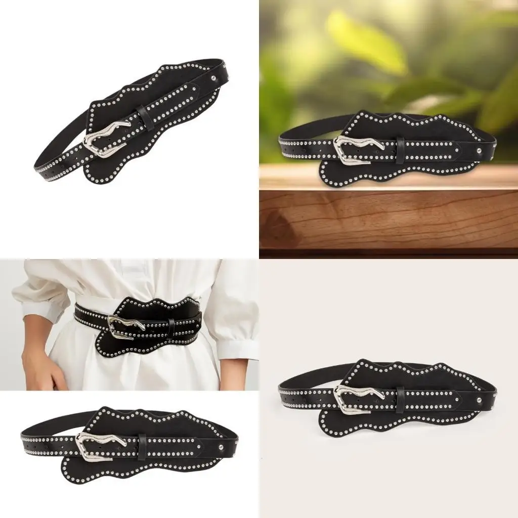 

652F Corset Belt Women Decorative Wide Belt for Dresses PU Leather Rivet Studded Cincher Fashionable Waistband for Daily Use