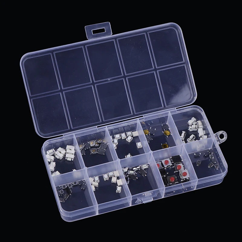 100Pcs 10 Models 6x6mm Momentary Tactile Tact Mini Switch Mixed Kit Box 6*6*4.3/5/6/6.5/7/8/9/10/11/12mm Right Angle With Stent