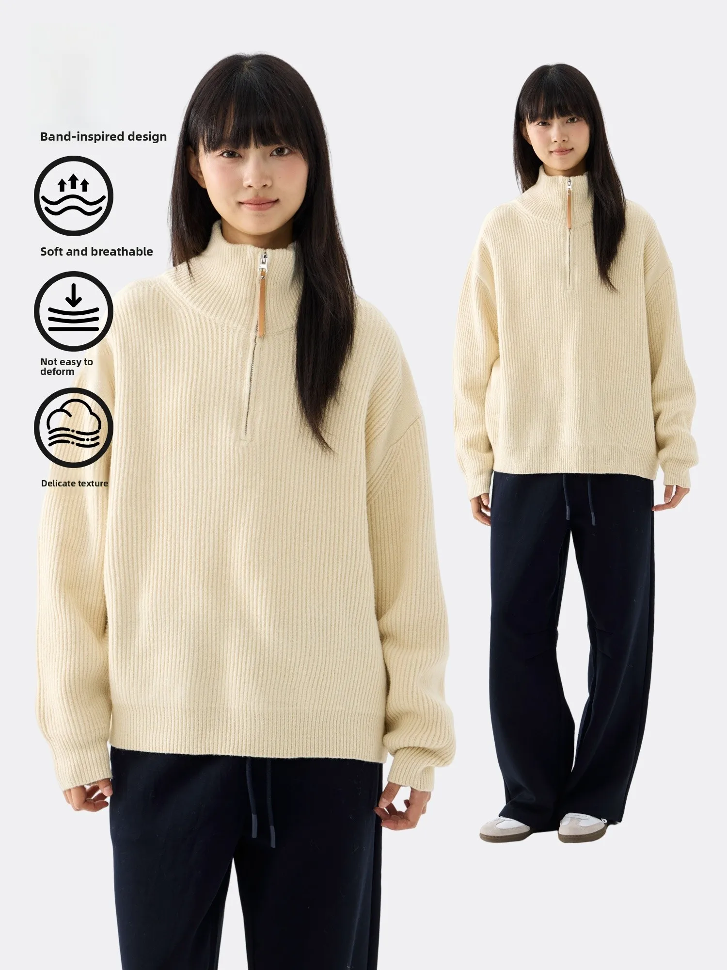 

Свободный свитер с высоким воротником на молнии, зимнее новое поступление, винтажный уличный свитер, мужской и женский ленивый топ, теплый термодлинный све