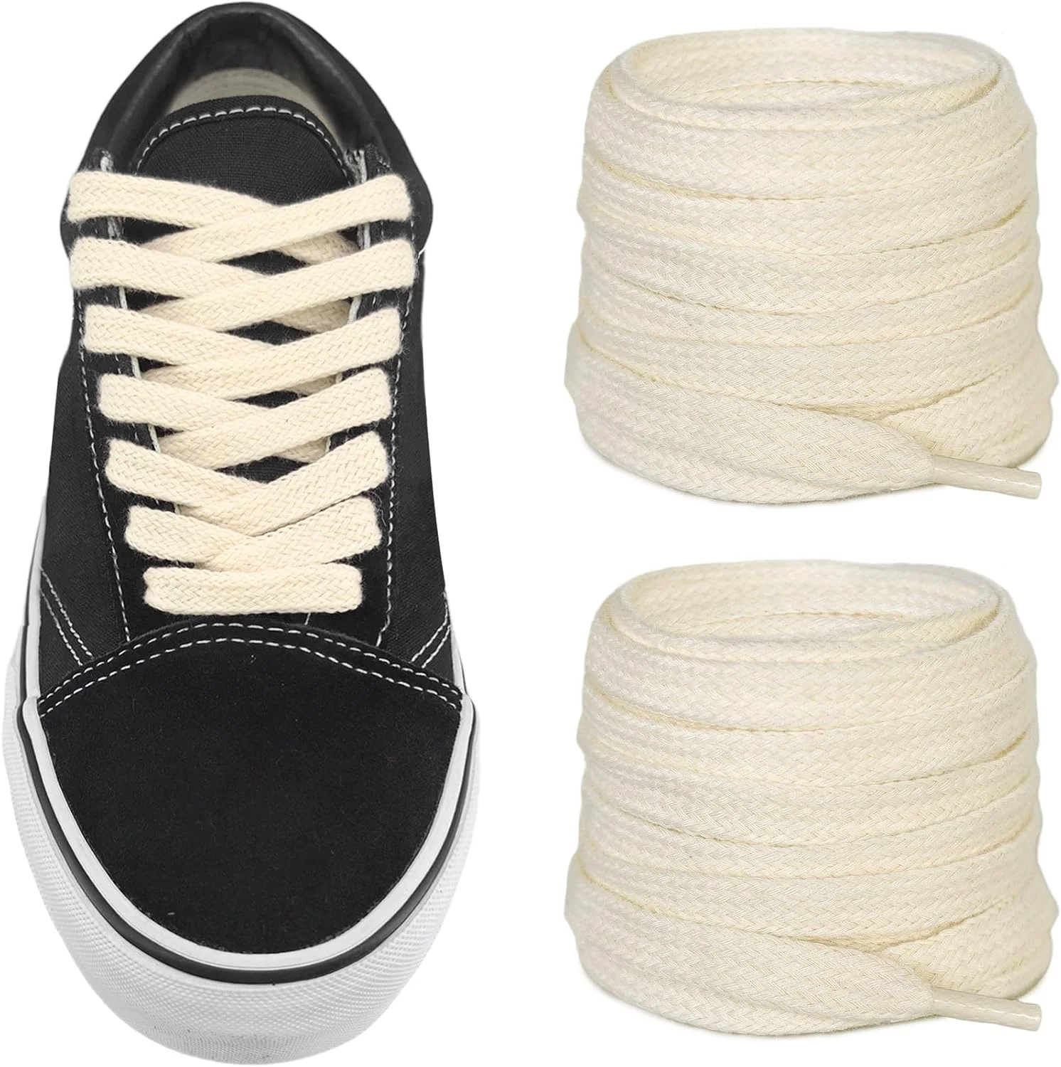 8MM Flat Cotton Replacement Shoelaces for Canvas Shoes Casual Sports, Crack‑Resistant Aglet Shoe Strings Daily Shoe Accessory