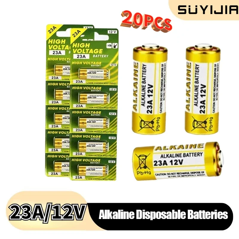 20 pieces of 23A/12V alkaline disposable batteries 23A 12Vsuitable for garage door remote control chandelier universal battery
