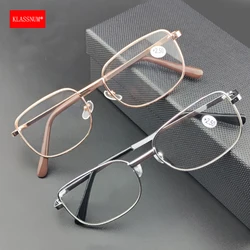 KLASSNUM Men Magnifing Reading Glasses Metal Square Frame Presbyopia Glasses Gold Silver Color Plus +1.0 2.0 2.5 3.0 4.0 Glasses